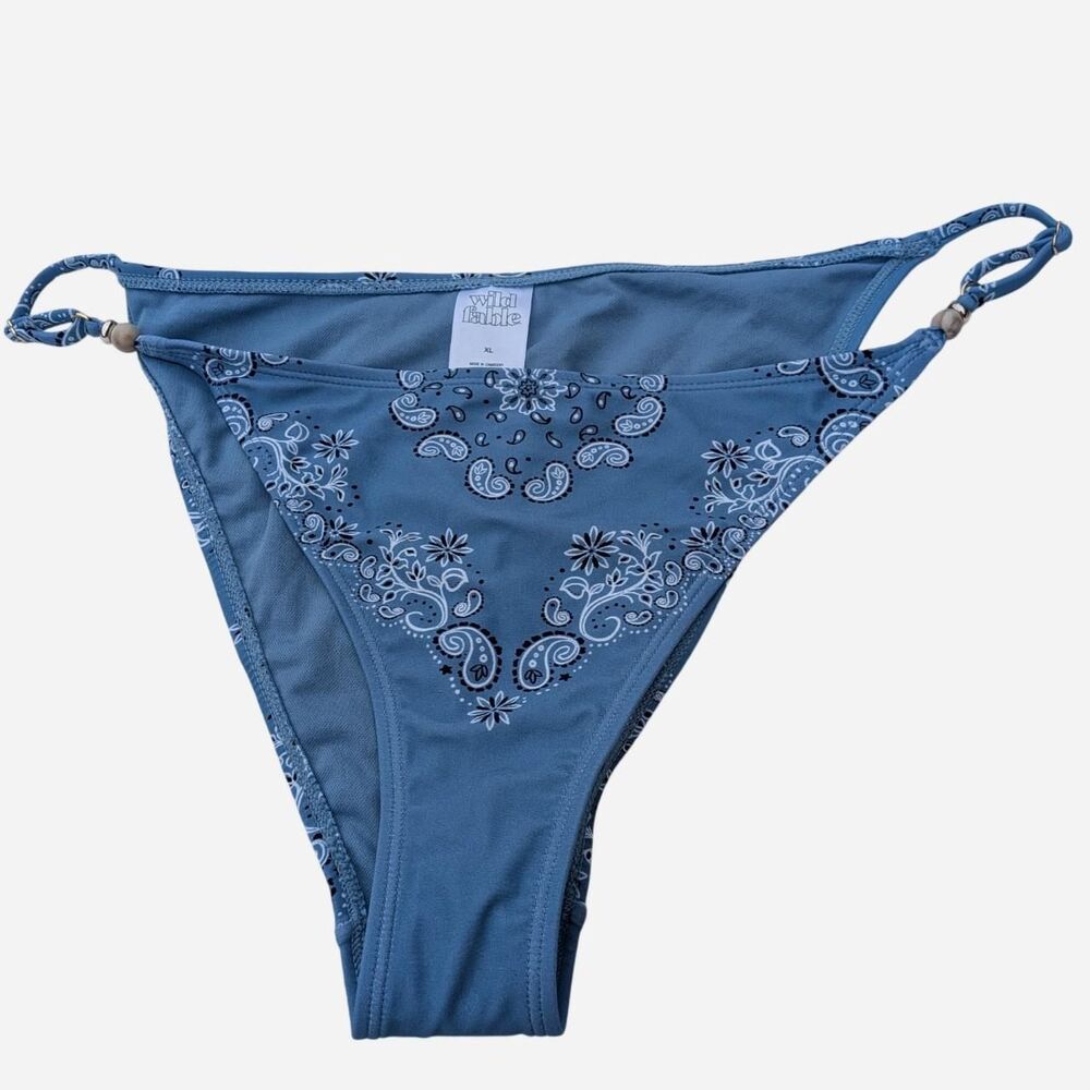 Wild Fable Blue Bandana Tie Beaded Paisley Bikini Bottom XL